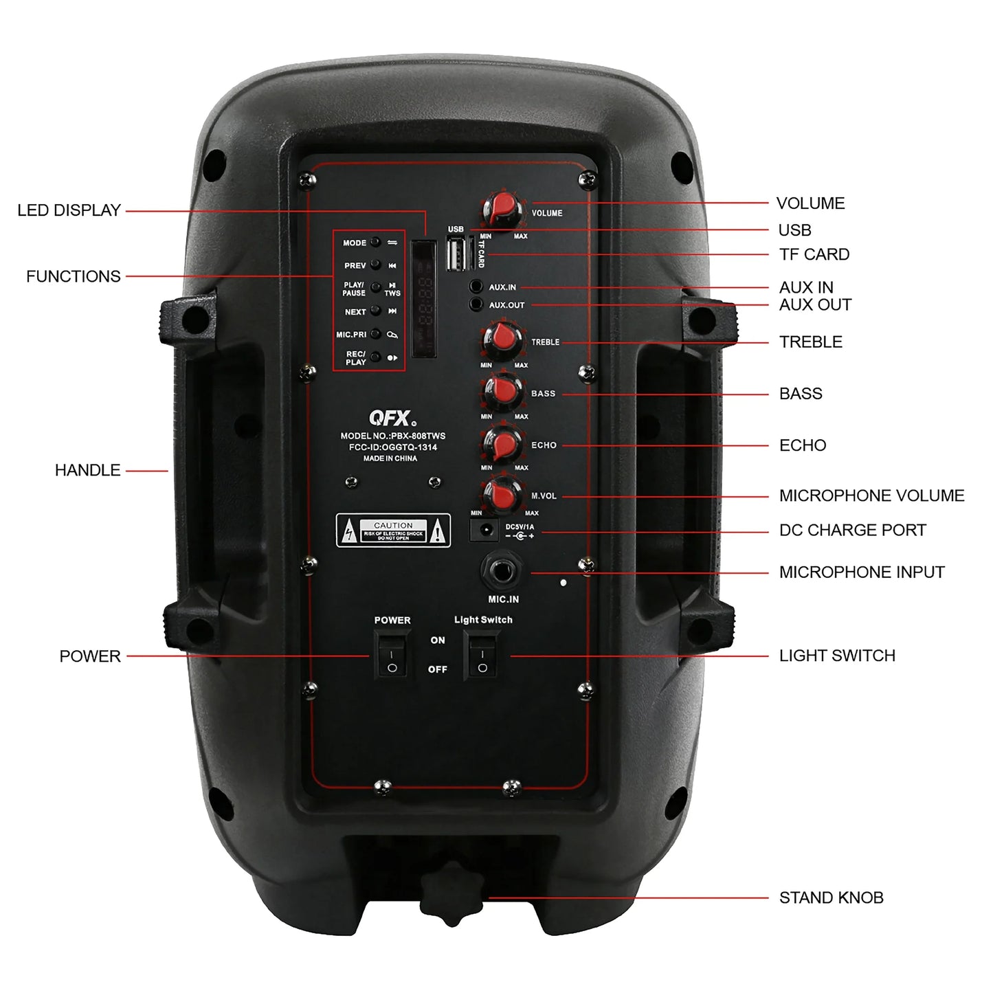 PBX-808TWS TWO 8 INCH PORTABLE PA SPEAKER SYSTEMS with 2 SPEAKERS, 2 SPEAKER STANDS, 2 WIRED MICROPHONES and 2 REMOTES